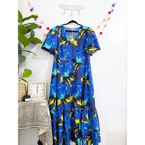 Floral Blue and Yellow Maxi Dress